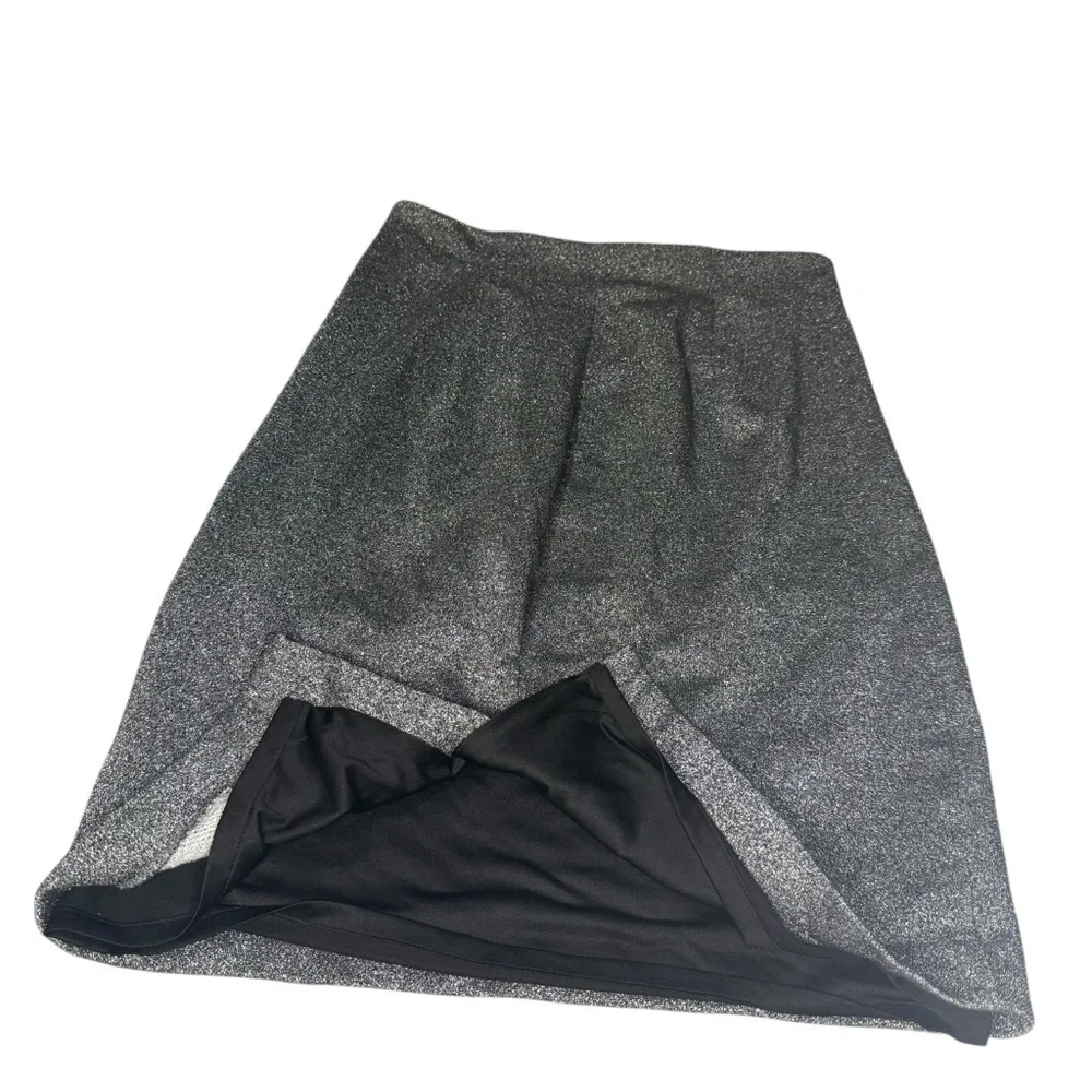 Size 12 Metallic Silver Pencil Glitter Skirt Lined Sparkle Work Party Holiday - Picture 8 of 10